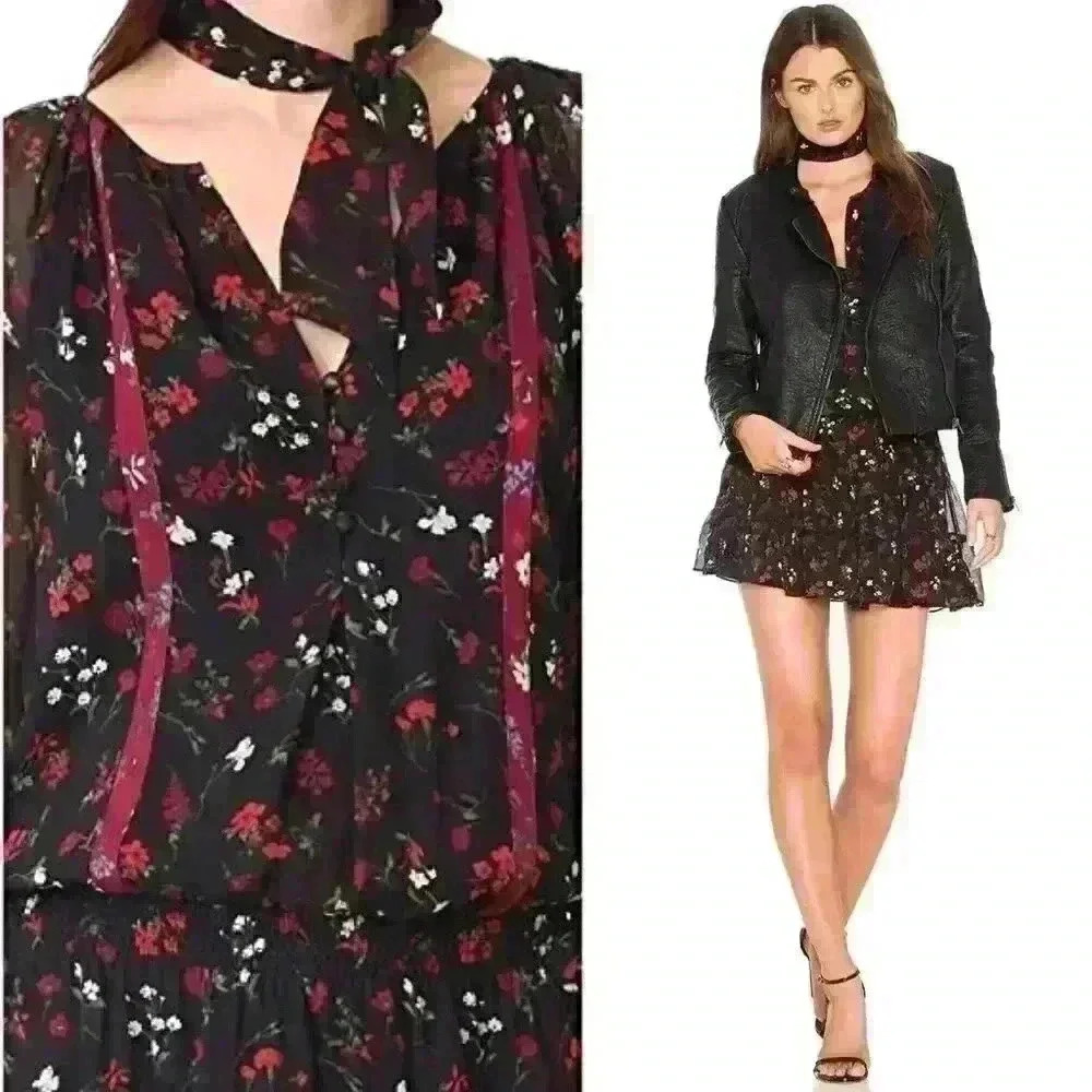 Joie Grover Silk Mini Dress in Caviar & Dubonnet